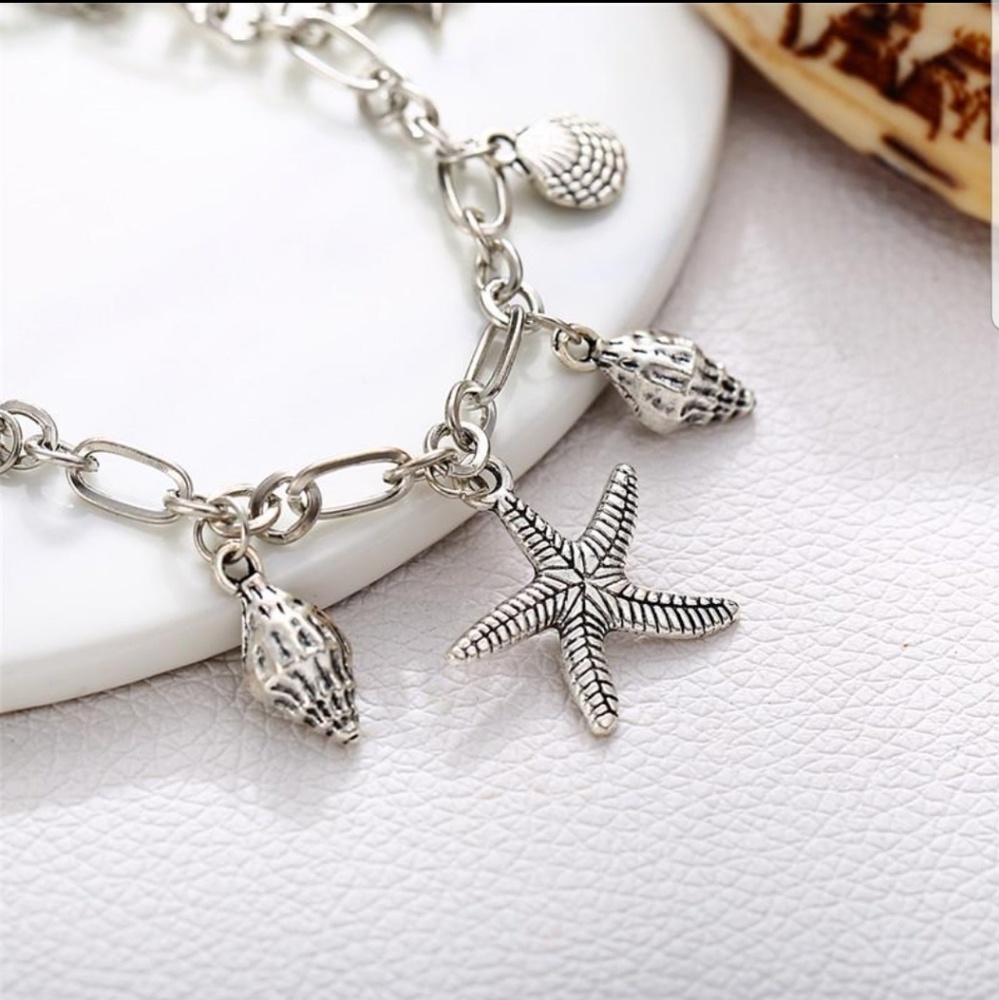 Seashell charms anklet, silvertone - Picture 4 of 6